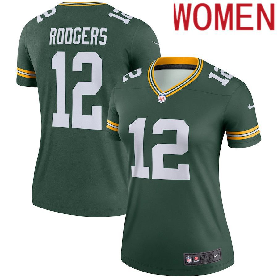 Women Green Bay Packers #12 Aaron Rodgers Nike Green Legend NFL Jersey->women nfl jersey->Women Jersey